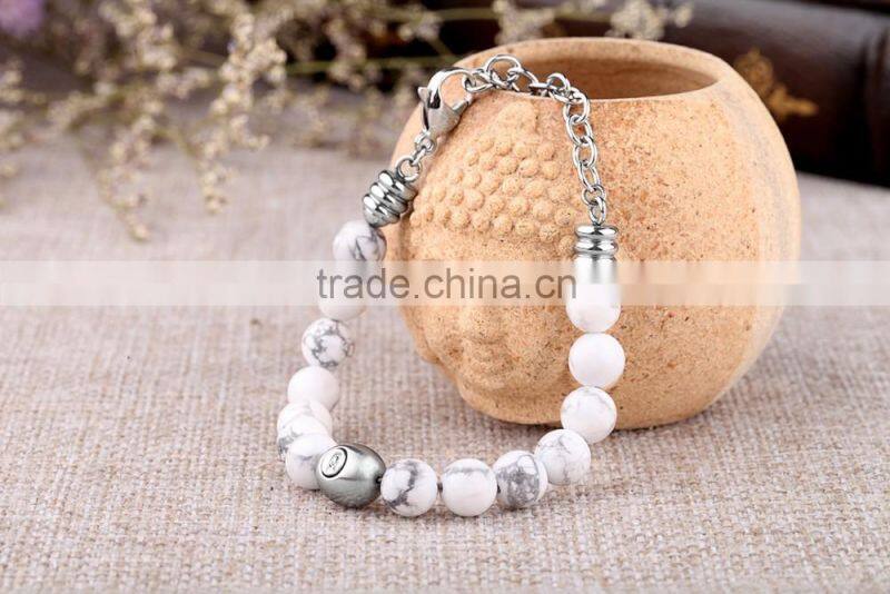 stock! healthy blue round natural turquoise steel bracelet