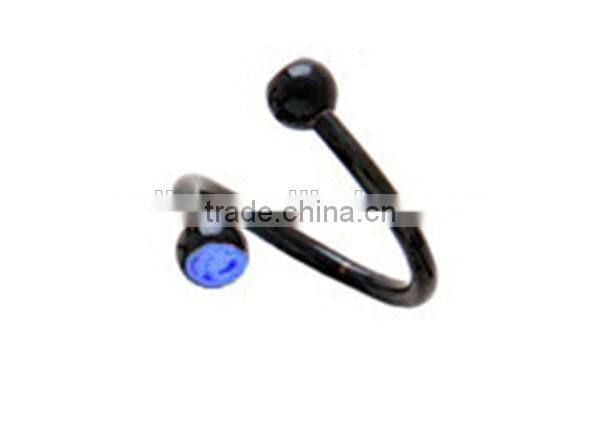 Titanium Black Gem Ear spiral Twister Piercing Body Jewelry