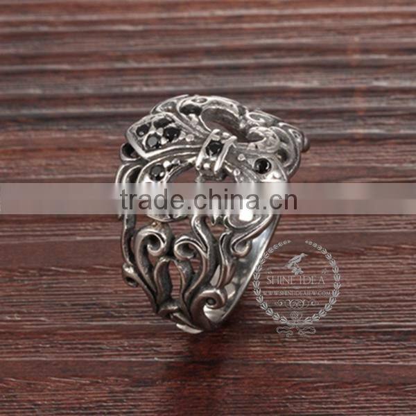 17MM Stainless steel vintage antiqued silver hollow ring fashion ring steam punk jewelry 6240011