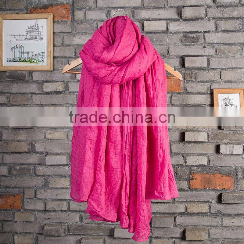 2015 Fashion Womens Girls Long Plain Color Soft Crinkle Wrinkle Scarf High Quality Cotton Blend Solid Color Wrap Scarf Scarves
