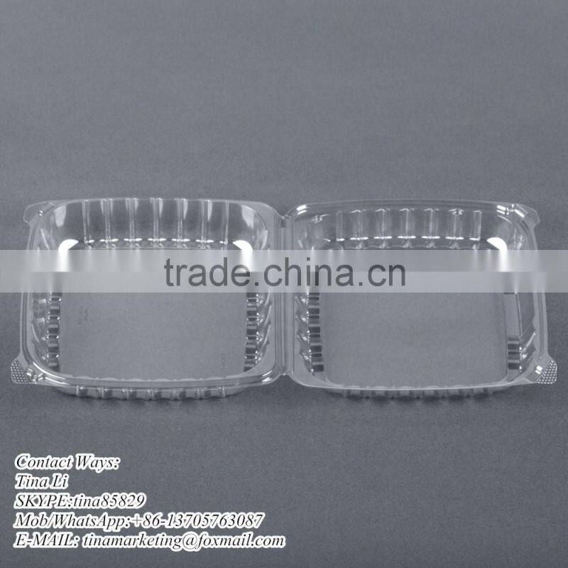 Cheap Price Clamshell Plastic Cake Container Carrier with Hinged Lid, Clear Plastic Take Out Food Packaging Box for Salad