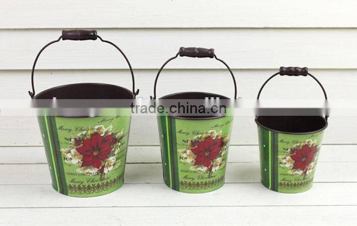 hot selling s/3 Xmas metal bucket, metal pail, cheap flower pots