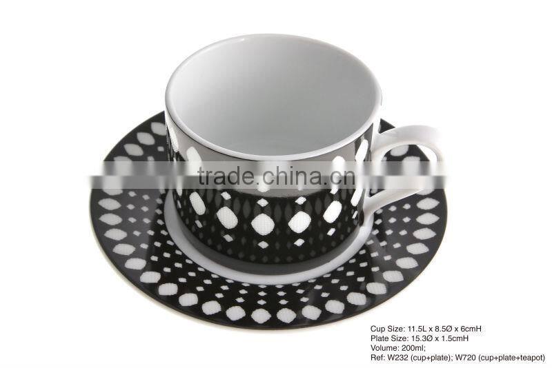 High Quality Porcelain Modern Black And White Dotted Pattern Teapot Set With Mugs And Saucers Set WS1059-CF021-231-1/s