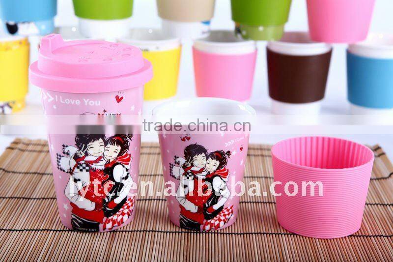 12oz ceramic silicone cup with lid