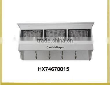 wooden bedroom kitchen wall hanging cabinet with wicker baskets