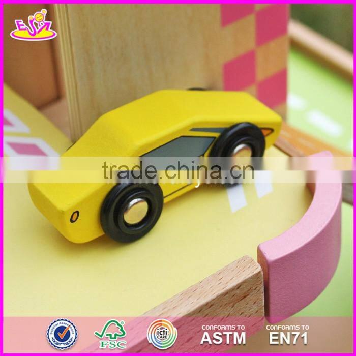 2017 new products lovely pink children wooden toy garage for cars W04B050