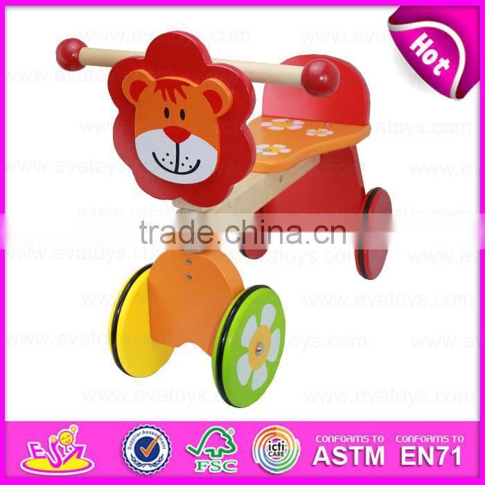 2015 Wholesale Children Baby Trike Toys,Cheap Safety Wooden Tricycle For Kids,Cute lion deisgn wooden baby tricycle toy W16A014