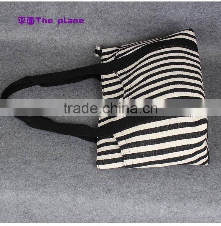 Black and White Stripes Canvas Handbag For Women