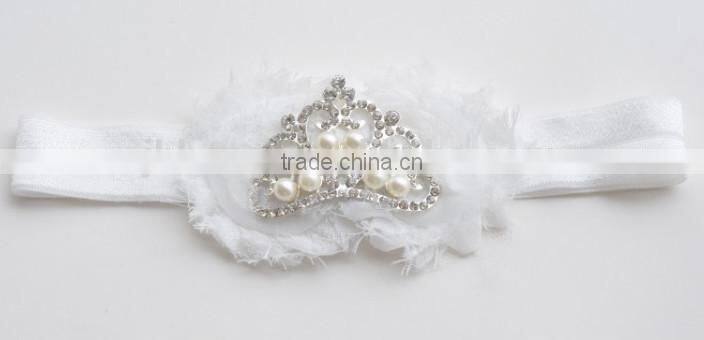 New Princess Elastic Crown flower Headband Pearls Tiara Baby Girl Headband