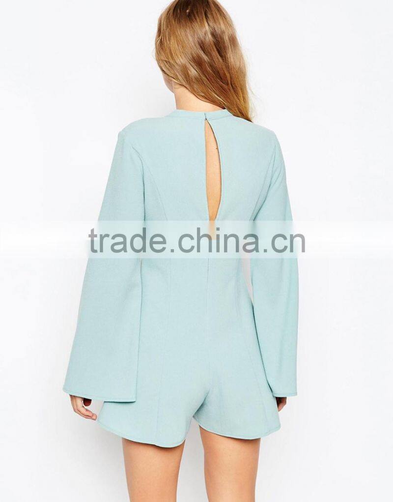 China factory OEM ODM 2015 hot sale customized Playsuit with Deep Plunge and Pussy Bow