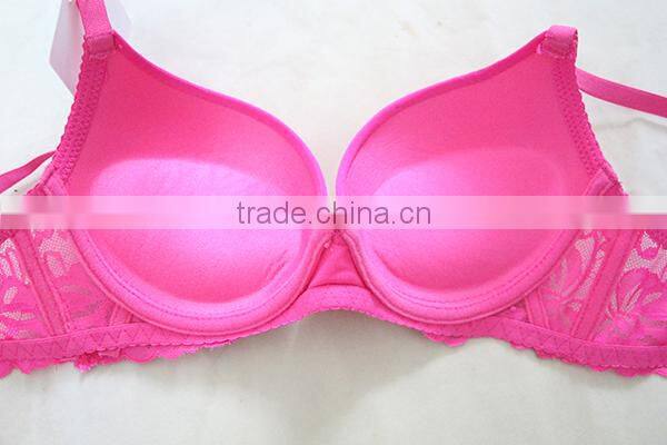 Women padded push up bra with lace trimming