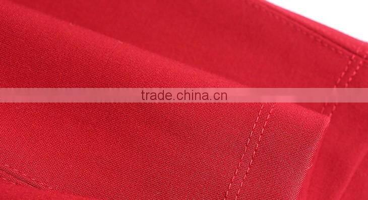 New fashion pocket three-quarter sleeve red color roma fabric embroidery beautiful lady one-piece dress