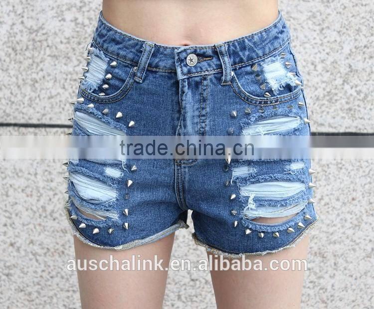 unique design women antique copper rivets jeans factory price