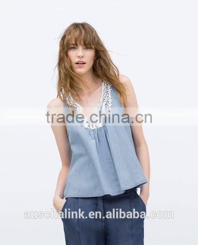 new style summer denim sleeveless crochet top pattern wholesale