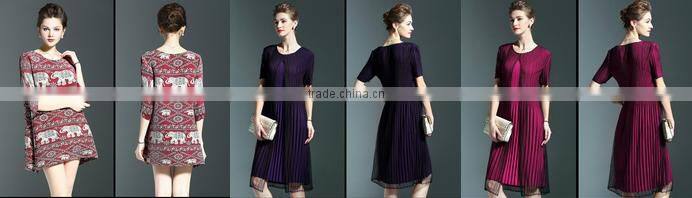 Woman pleat round neck flower splicing loose dresses wholesale
