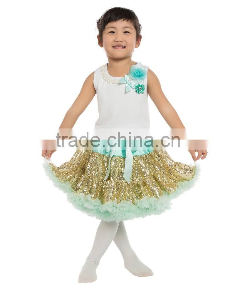 spring and autumn children dress wholesale sequin pettiskirts set