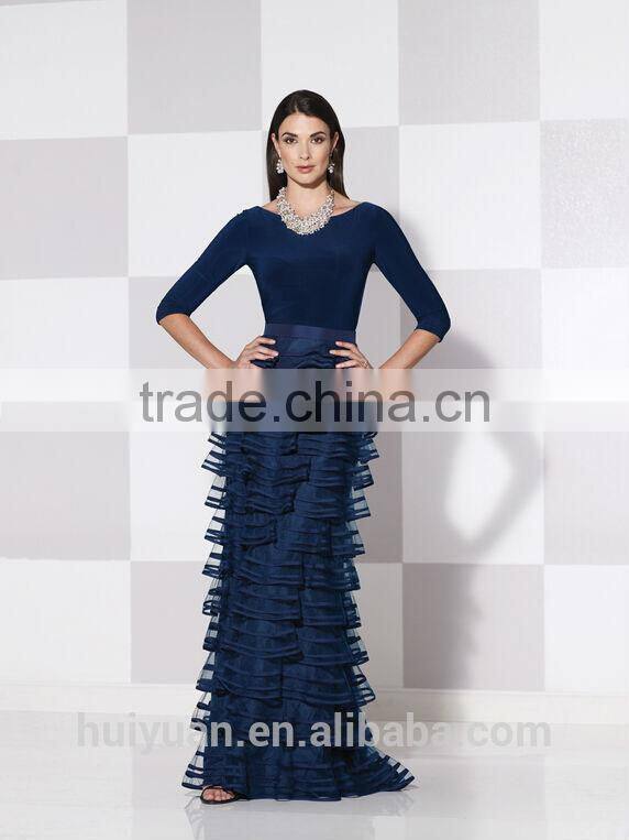 2014 fashion woman long sleeve organza patterns evening dress