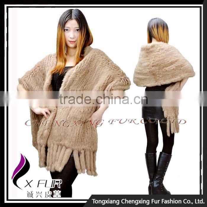 CX-B-01D 2016 Wholesale Stock Knitted Pocket Scarf Rabbit Fur Lady Fur Shawl