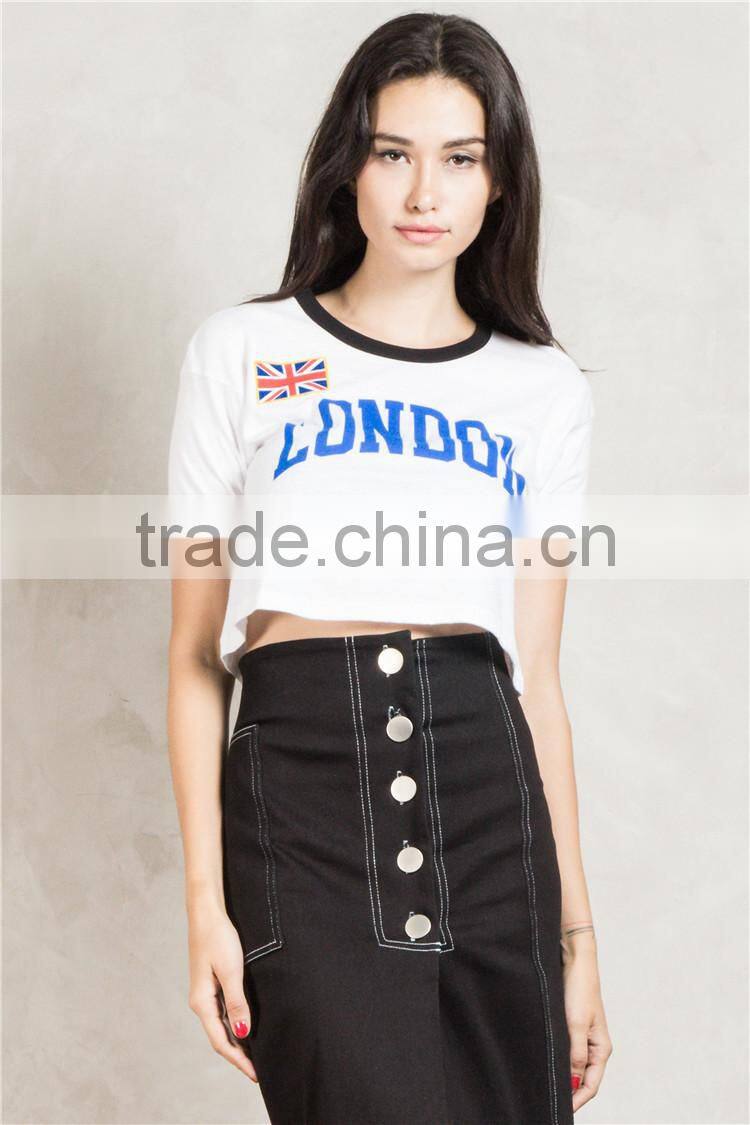 White cities crop ringer t-shirt uk flag t shirt