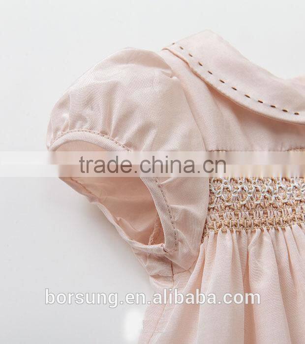 2015 Baby Frocks Designs Boutique Clothing Pink Cap Sleeve Fashion Girls Summer Smocked Party Dress