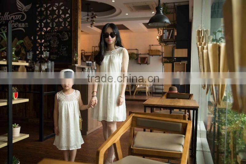 COOL KID ZONE summer white sleeveless chiffon princess dress matching mother and daughter dress