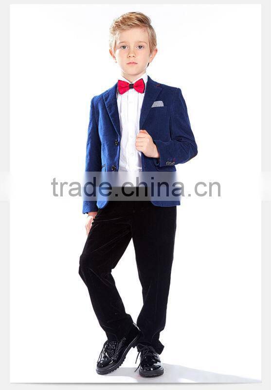 2016 New style ELPA NXB0030 hot sale Plus size British Style Blue Velvet casual kids blazer with black elbow patches