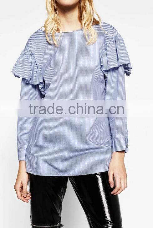 Runwaylover EY2388B 2017 New Style Ladies Fashion Falbala Stripe Blouse