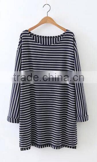 Runwaylover EY2370B Long Style 2017 Ladies Fashion Stripe Loose Blouse