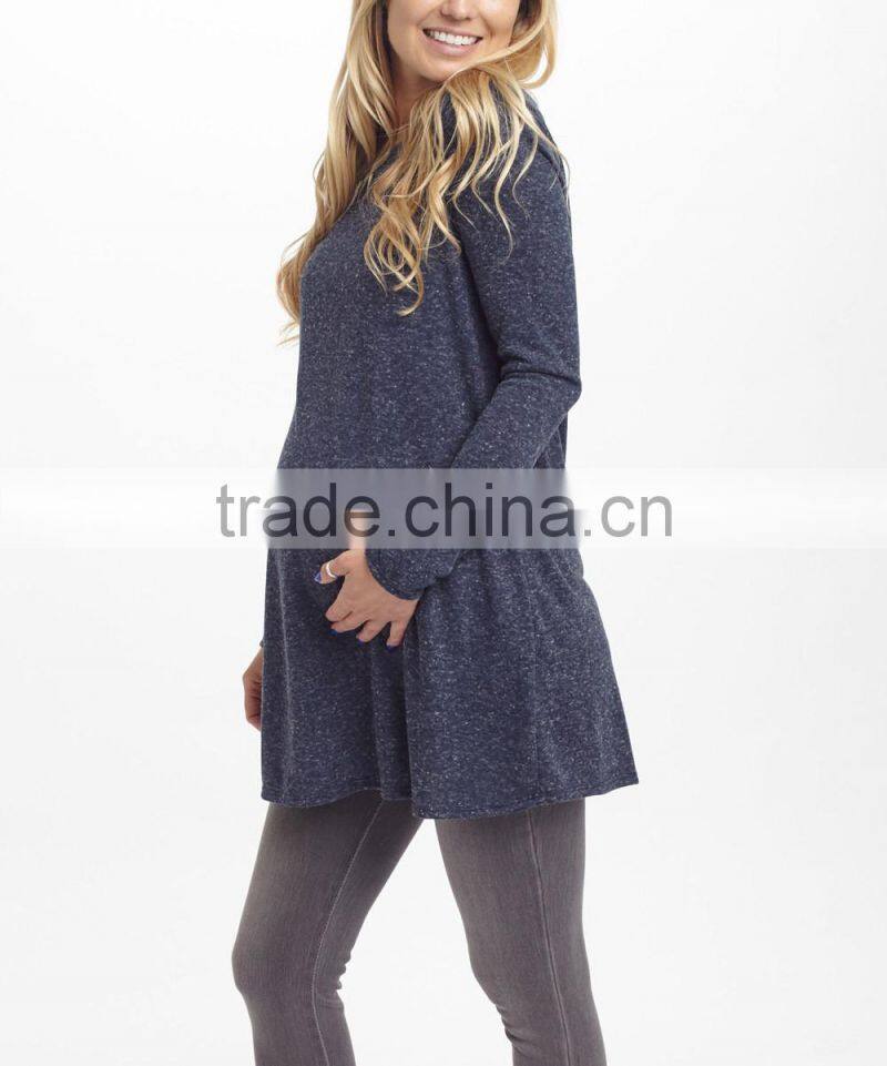 Clearence Long Sleeve Maternity T-Shirt With Navy Heather Cutout-Back Maternity Tunic Tops Women Wear WT80817-65