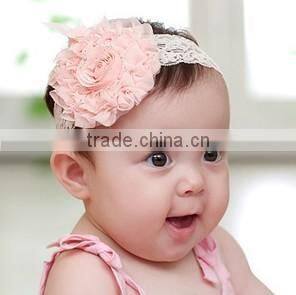 2014 new style cute headband baby,slik lace chiffon fabric flower baby headwear/headband for girl/children