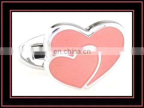 Lovers heart pink enamel quality gift cufflinks