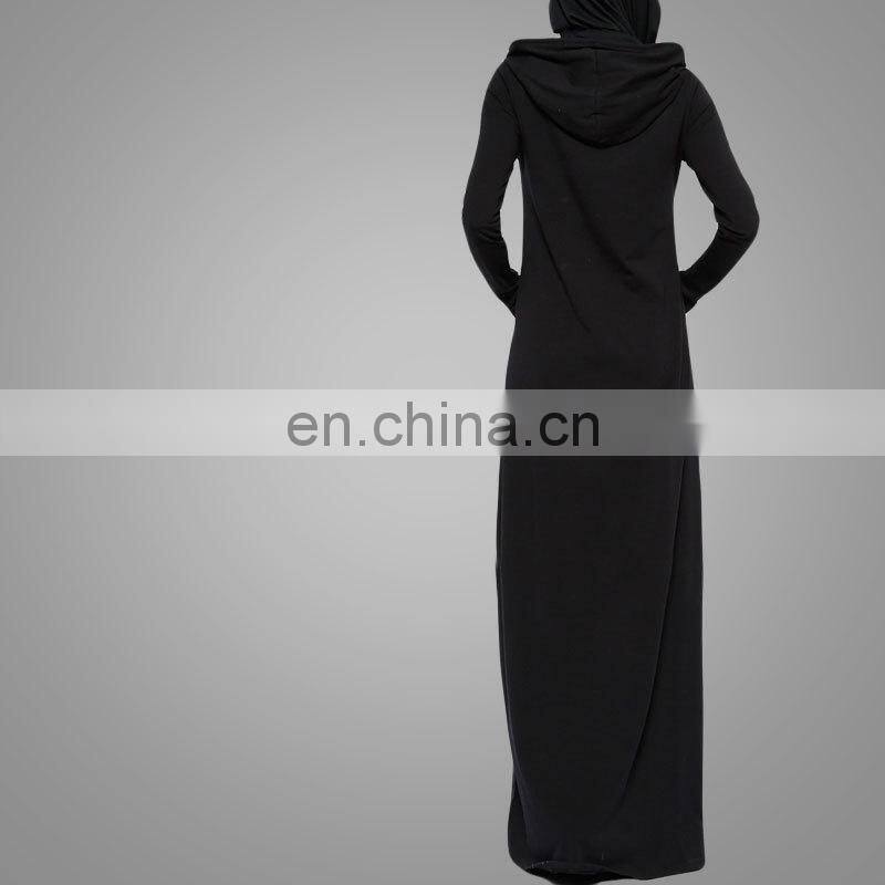 High Quality Muslim Sportwear Design Islamic Sport Dress Black Hoodie With Hood Women Sport Sweater Dress