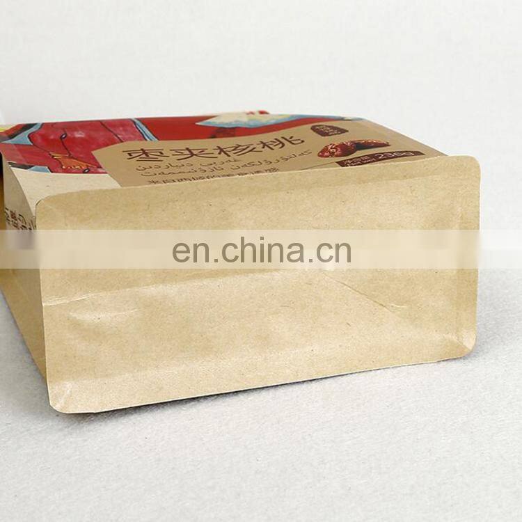 Wholesale aluminum foil bag, flat bottom kraft paper bag resealable nuts packaging bag with tear note