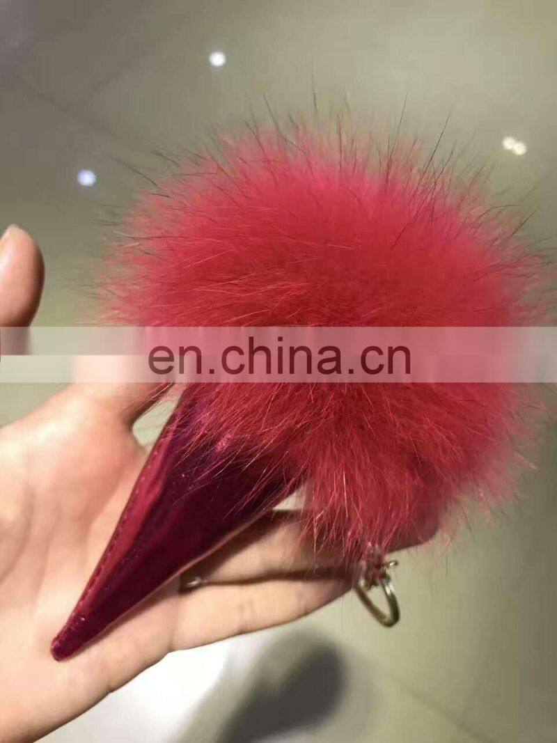 hot selling Christmas gift Cute pineapple Fur Key Chain Pom Pom Car key Ring