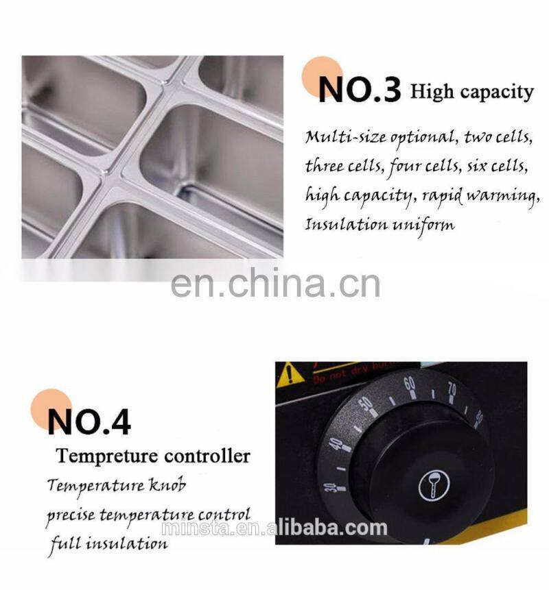 Kitchen equipment stainless steel table top electric hot food showcase bain marie warmer cover