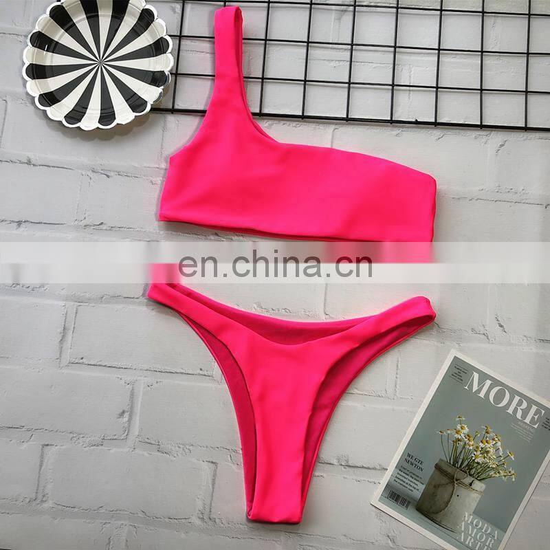 High waist sports swimwear bikini Neon green swimsuit female bathers One shoulder sexy women biquini bathing suit