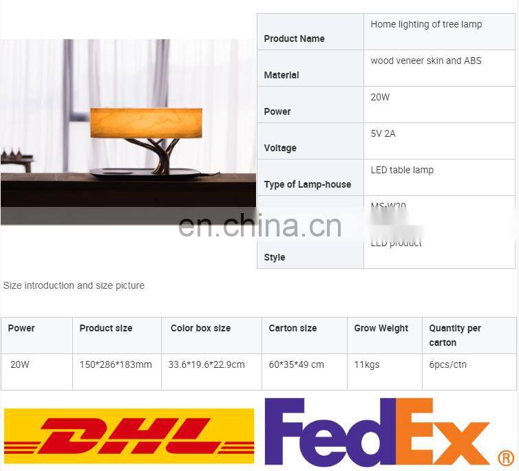 Home wooden smart led table desk lamp with wifi speaker, wireless charger