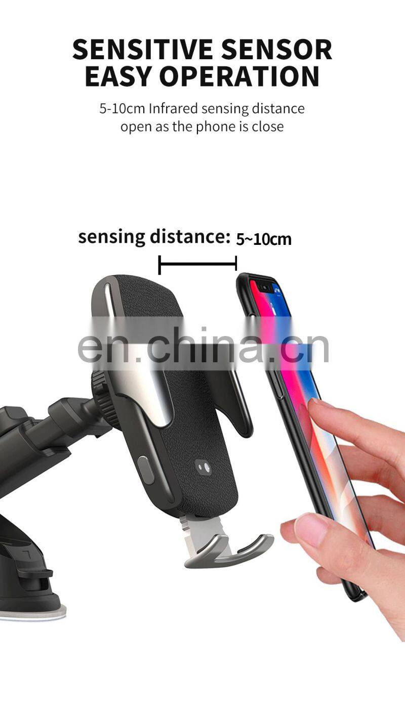 Flexible Automatic Clamping Wireless Car Charger Phone Holder with Suction Cap