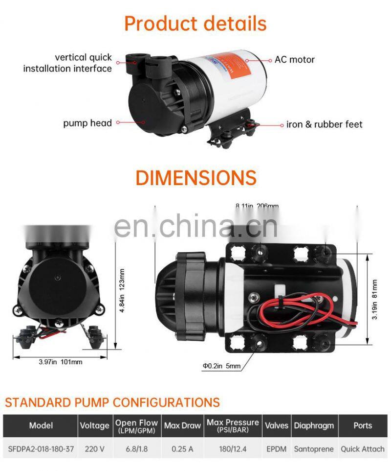 SEAFLO New 220v High Pressure Washer High Suction Coffee Machine Syrup ac water Pump
