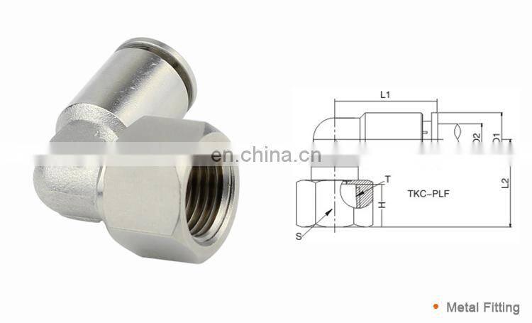 PLF 90 degree elbow 1/2 3/4" female brass stainless steel air hose quick connector air tube pipe fitting 8mm