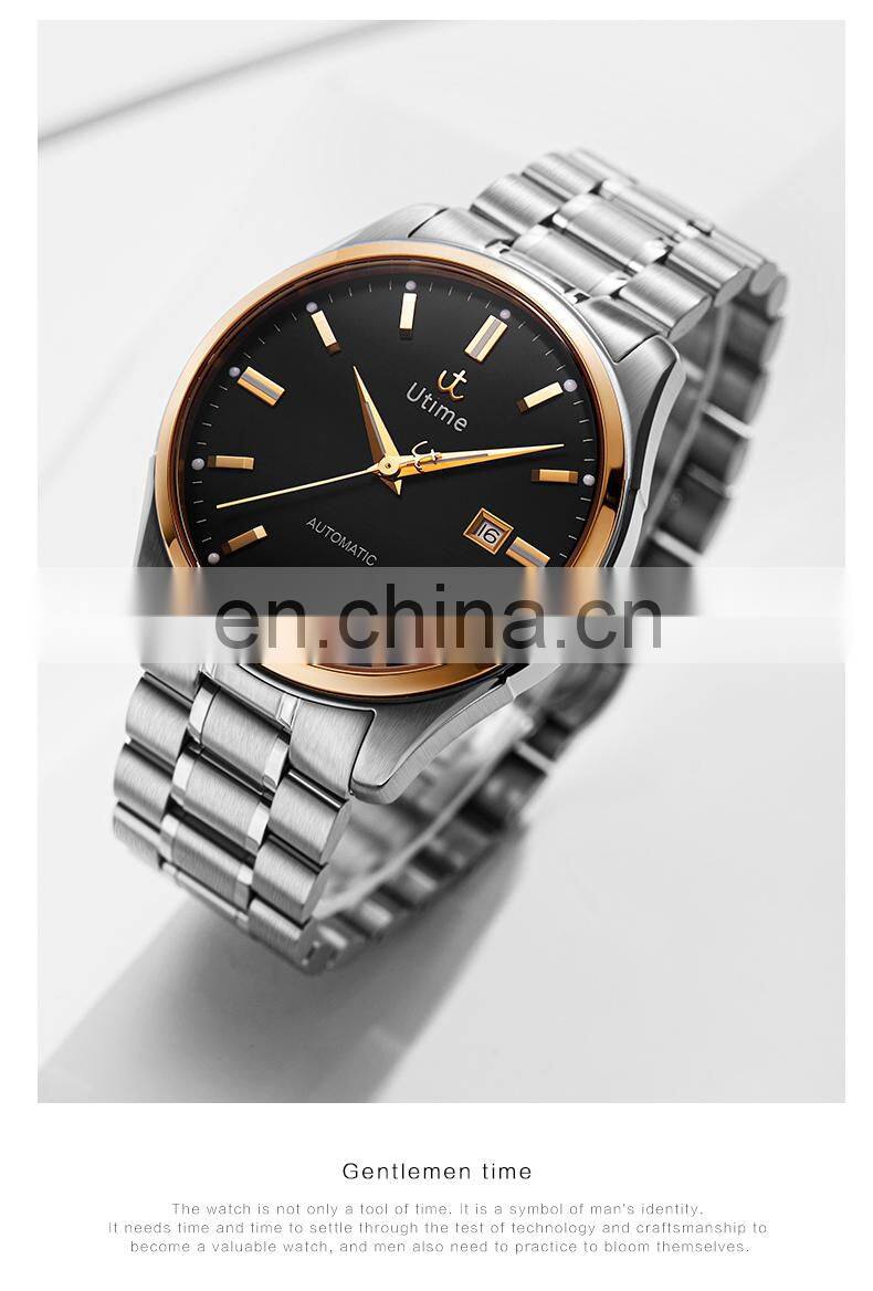 Utime Automatic Men Watch Charming Mechanical Watch Calendar Date Display Luminous Pointer Index Automatic Movement U0022G