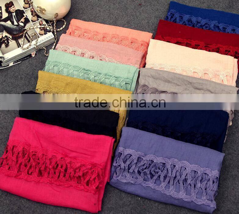 Wholesale New Korean Fashion Cotton Plain Ladies Lace Neck Scarf
