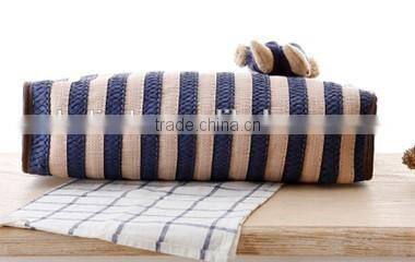 Ladies fashion blue stripe beach straw bag