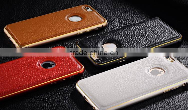 Metal Bumper With Leather Cover Phone Case for iPhone6/6P