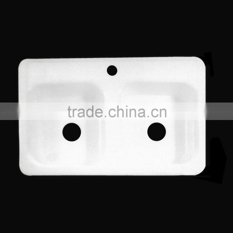 Deep single hole enamelled cast iron kitchen sink with two bowls