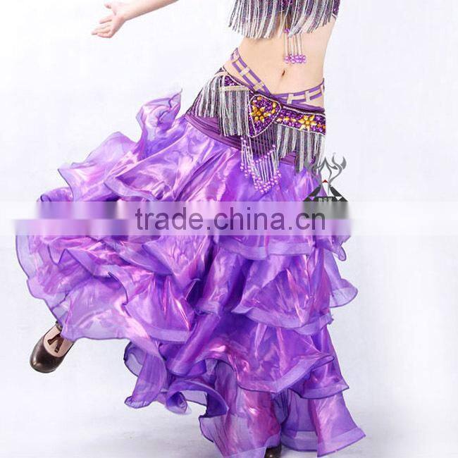 4 Layers Blue Satin belly dance circle skirt