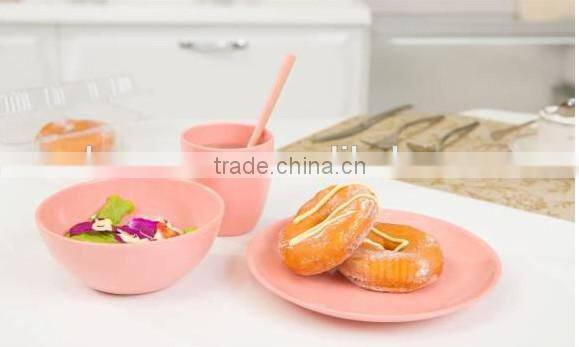 Pink color eco-friendly bamboo fiber kids dinner sets