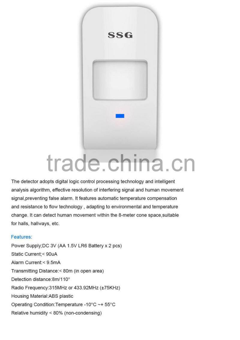 Wireless pet friendly motion sensor with two detection window 8m effective range