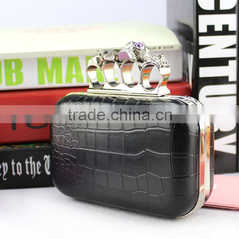 Handcee Purple RHINESTONE Ring Ladies Evening Clutch Bag With Skull