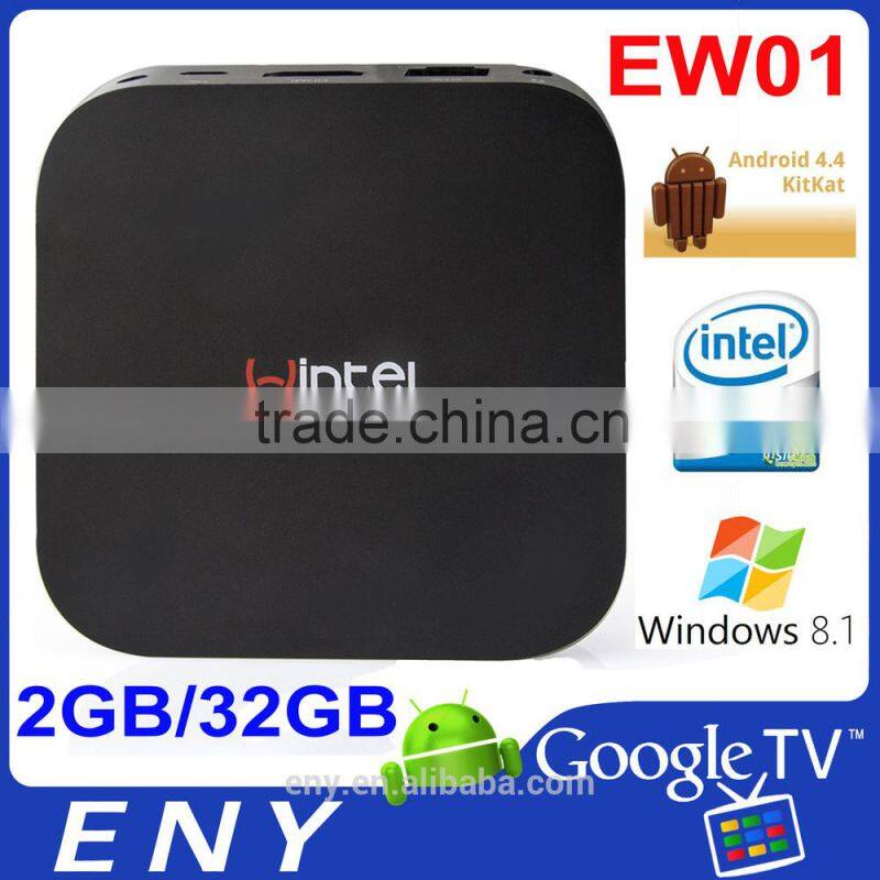 EW01 Windows8.1 Android 4.4 Intel Bay Trail-T CR Atom Intel 2GB DDR3 Stream TV Box